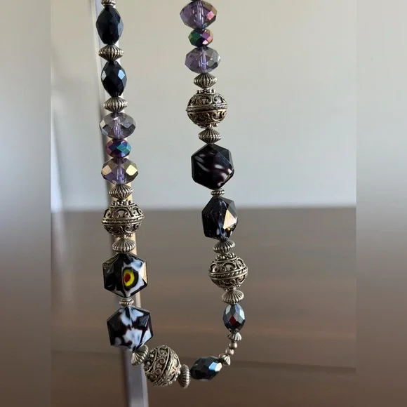 Dark Jewel Tone Faceted Bead Necklace | Statement Glam Jewelry - Picture 1 of 5